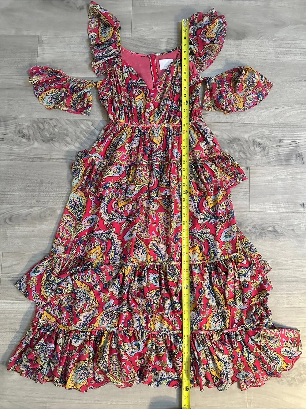 Cinq a Sept Collier Ruffle Cold Shoulder Chiffon Dress in Primrose Pink Paisley - Picture 7 of 11